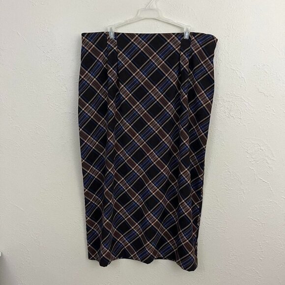 y2k brown blue plaid plus size dark academia grunge maxi skirt - Picture 2 of 8